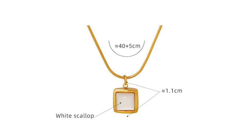 316L Stainless Steel 18K Gold Plated Square Mother-of-Pearl Snake Chain Necklace - Image 5