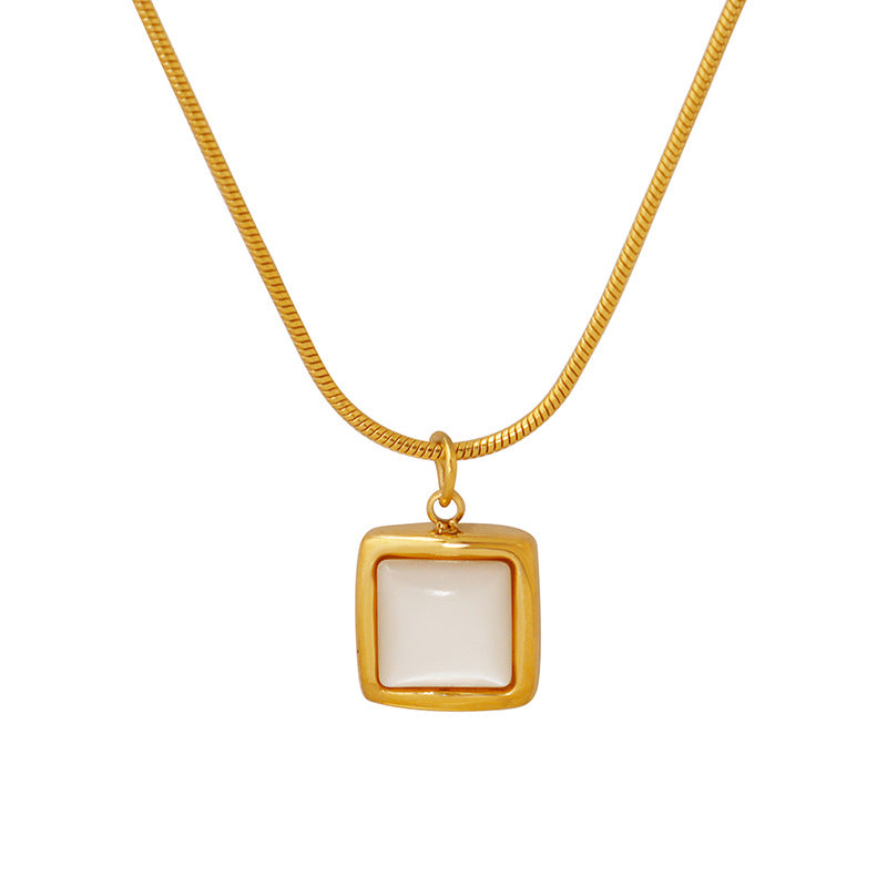 316L Stainless Steel 18K Gold Plated Square Mother-of-Pearl Snake Chain Necklace - Image 6