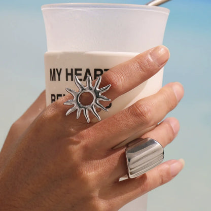 316L Stainless Steel 18K Gold Plated Statement Sun Ring - Image 3