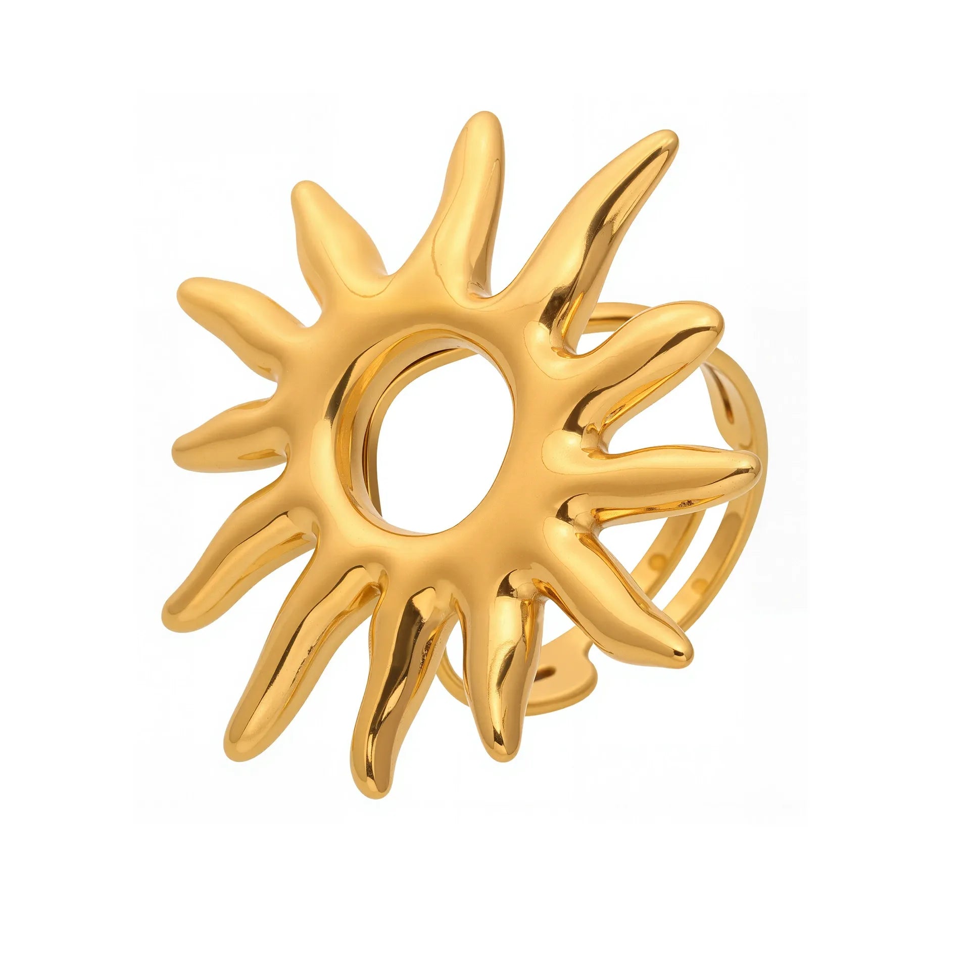 316L Stainless Steel 18K Gold Plated Statement Sun Ring - Image 4