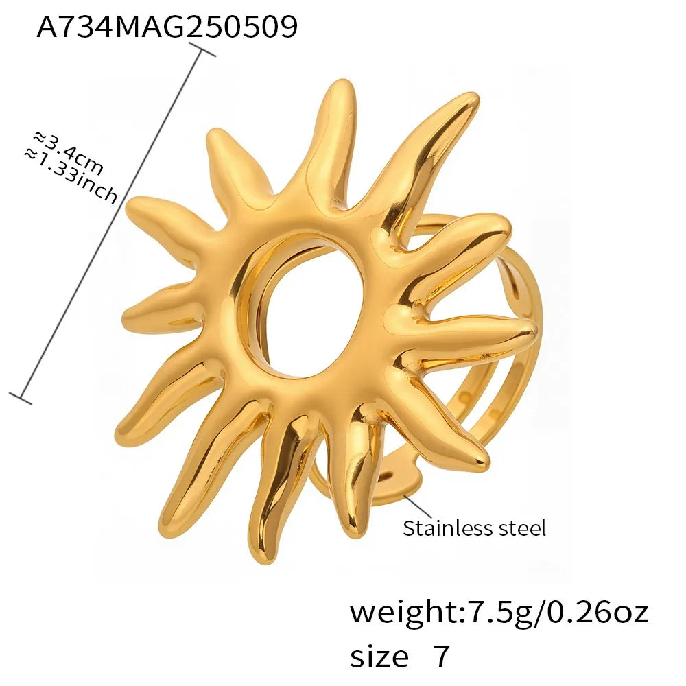 316L Stainless Steel 18K Gold Plated Statement Sun Ring - Image 5