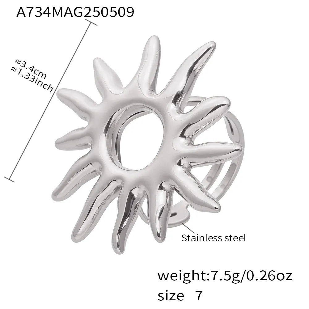 316L Stainless Steel 18K Gold Plated Statement Sun Ring - Image 6