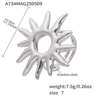 316L Stainless Steel 18K Gold Plated Statement Sun Ring - Image 6