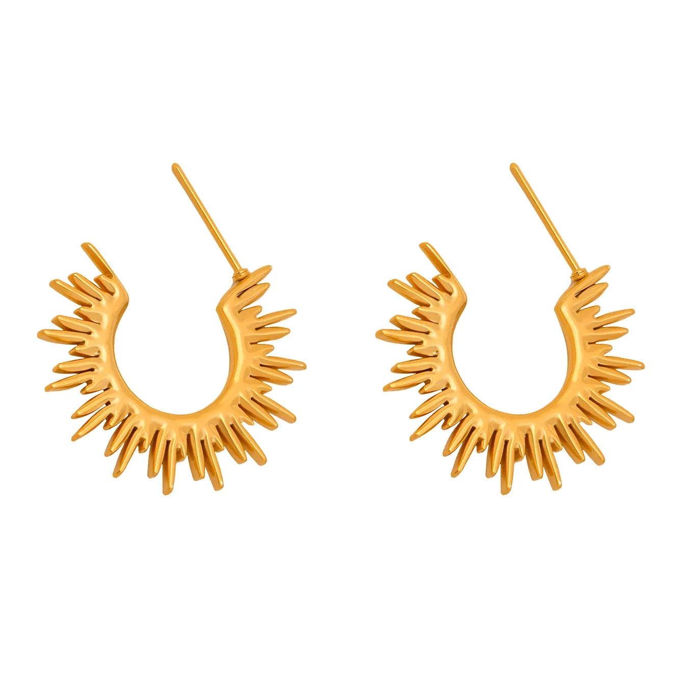316L Stainless Steel 18K Gold Plated Sunburst C-Hoop Earrings - Image 5