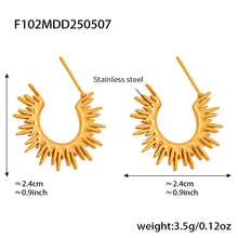 316L Stainless Steel 18K Gold Plated Sunburst C-Hoop Earrings - Image 6