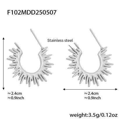 316L Stainless Steel 18K Gold Plated Sunburst C-Hoop Earrings - Image 7