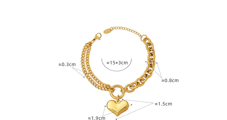 316L Stainless Steel 18K Gold Plated Tarnish-Free Cuban Link Heart Chain Bracelet - Image 4