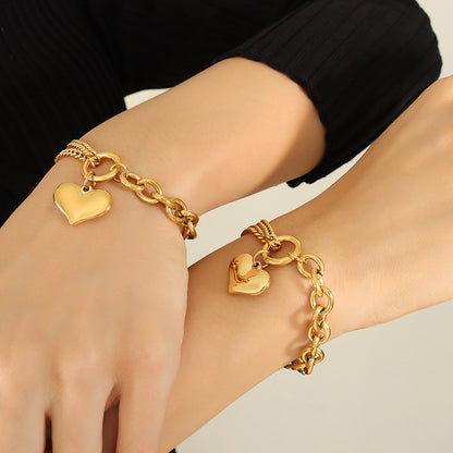 316L Stainless Steel 18K Gold Plated Tarnish-Free Cuban Link Heart Chain Bracelet - Image 5