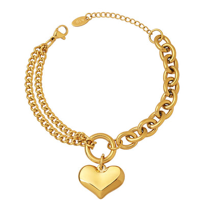 316L Stainless Steel 18K Gold Plated Tarnish-Free Cuban Link Heart Chain Bracelet - Image 6