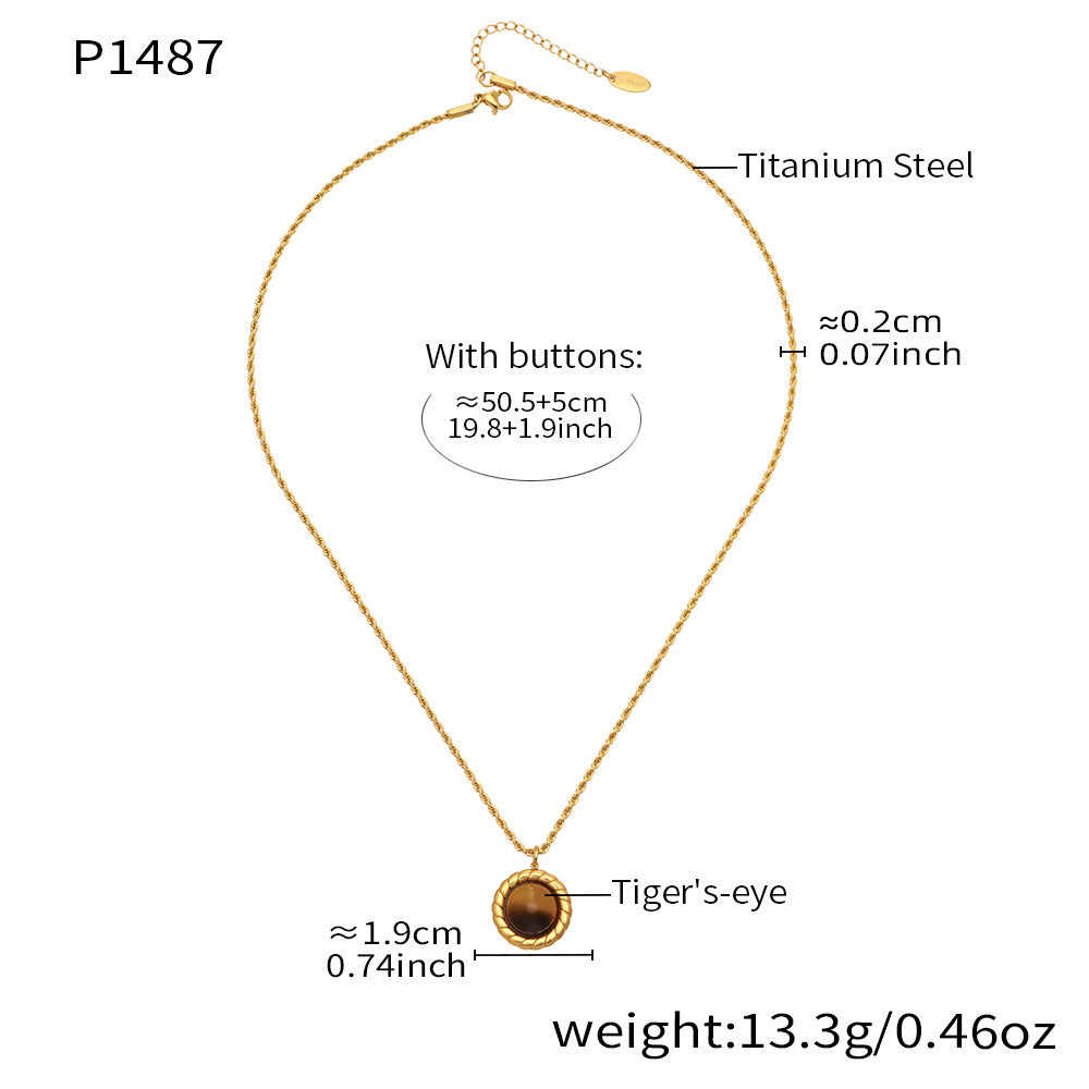 316L Stainless Steel 18K Gold Plated Tiger Eye Rope Chain Necklace - Image 1