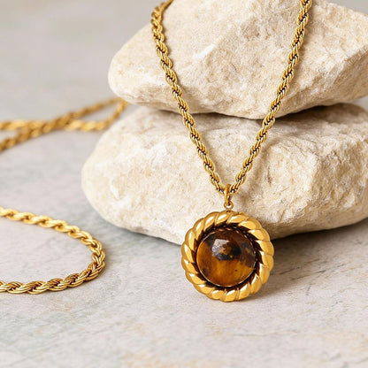 316L Stainless Steel 18K Gold Plated Tiger Eye Rope Chain Necklace - Image 11