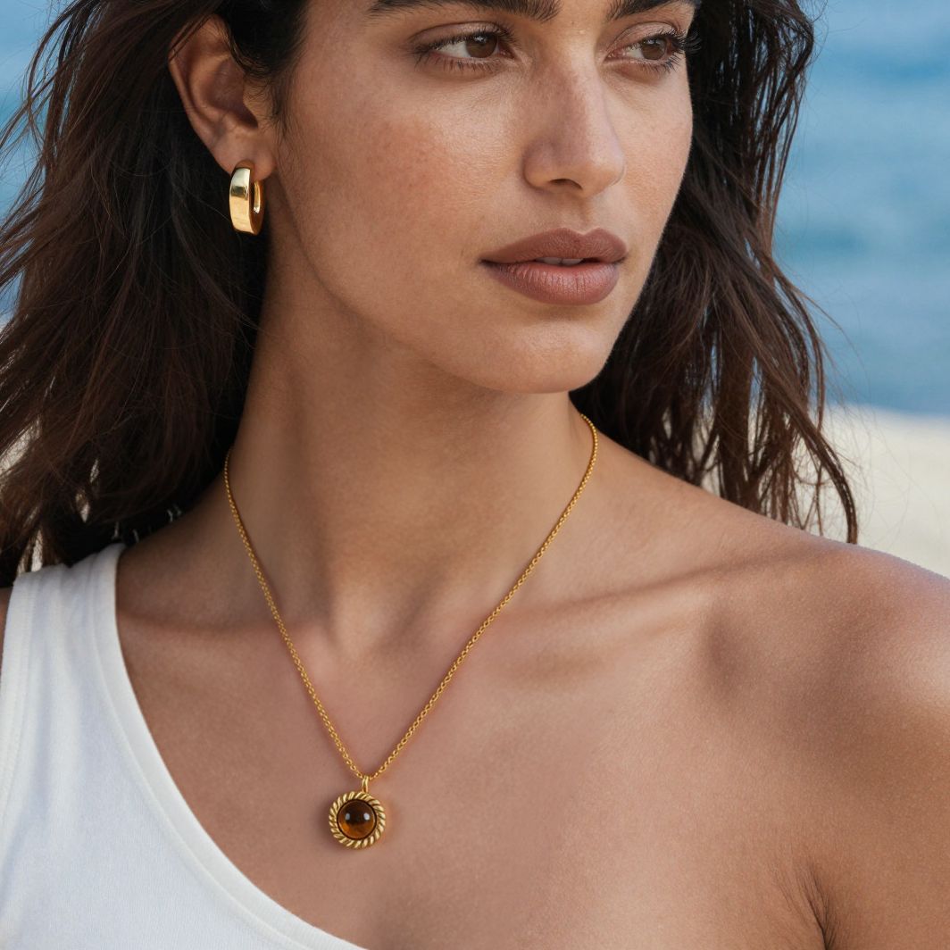 316L Stainless Steel 18K Gold Plated Tiger Eye Rope Chain Necklace - Image 12