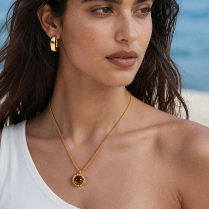 316L Stainless Steel 18K Gold Plated Tiger Eye Rope Chain Necklace - Image 12