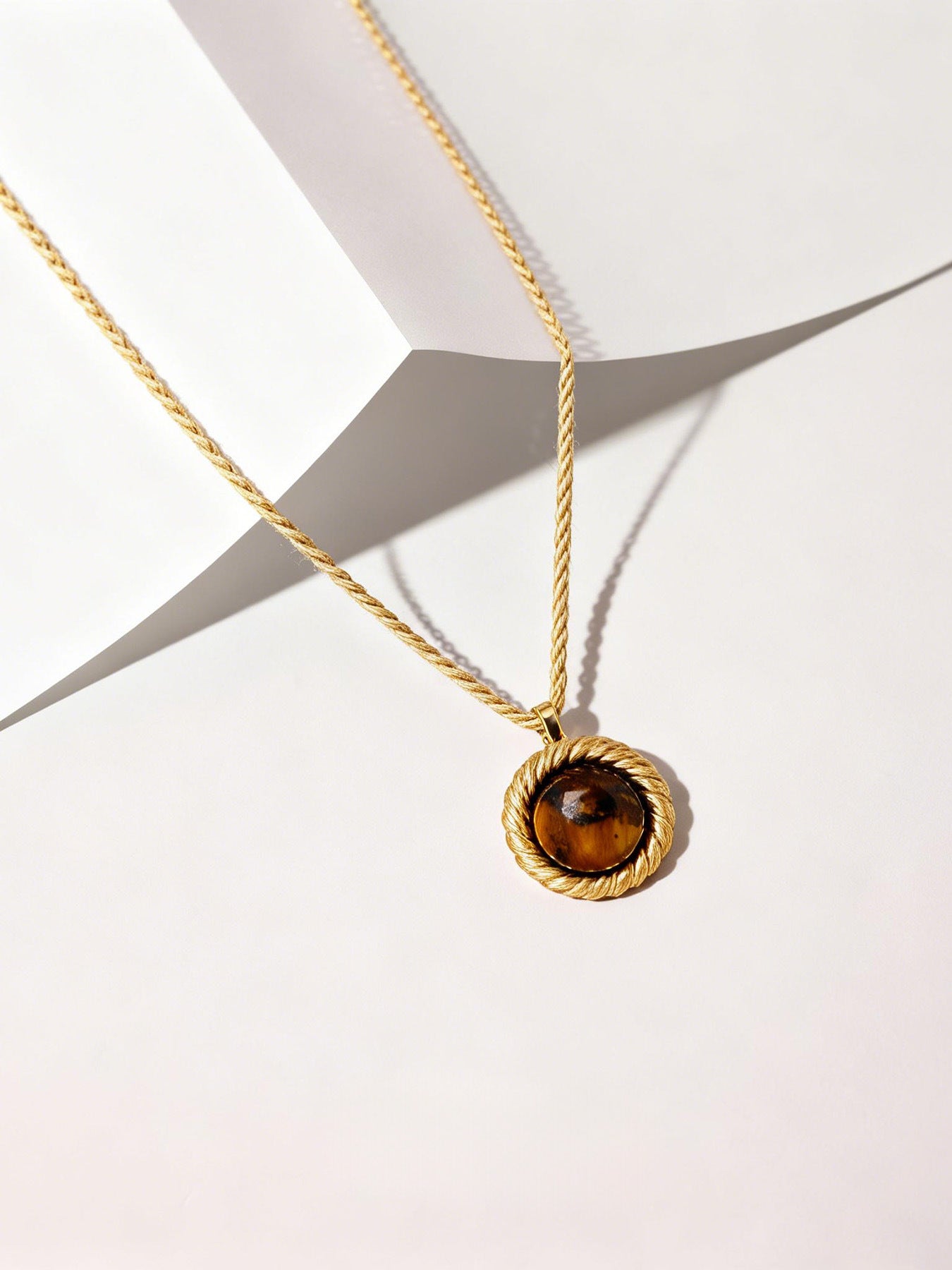 316L Stainless Steel 18K Gold Plated Tiger Eye Rope Chain Necklace - Image 2