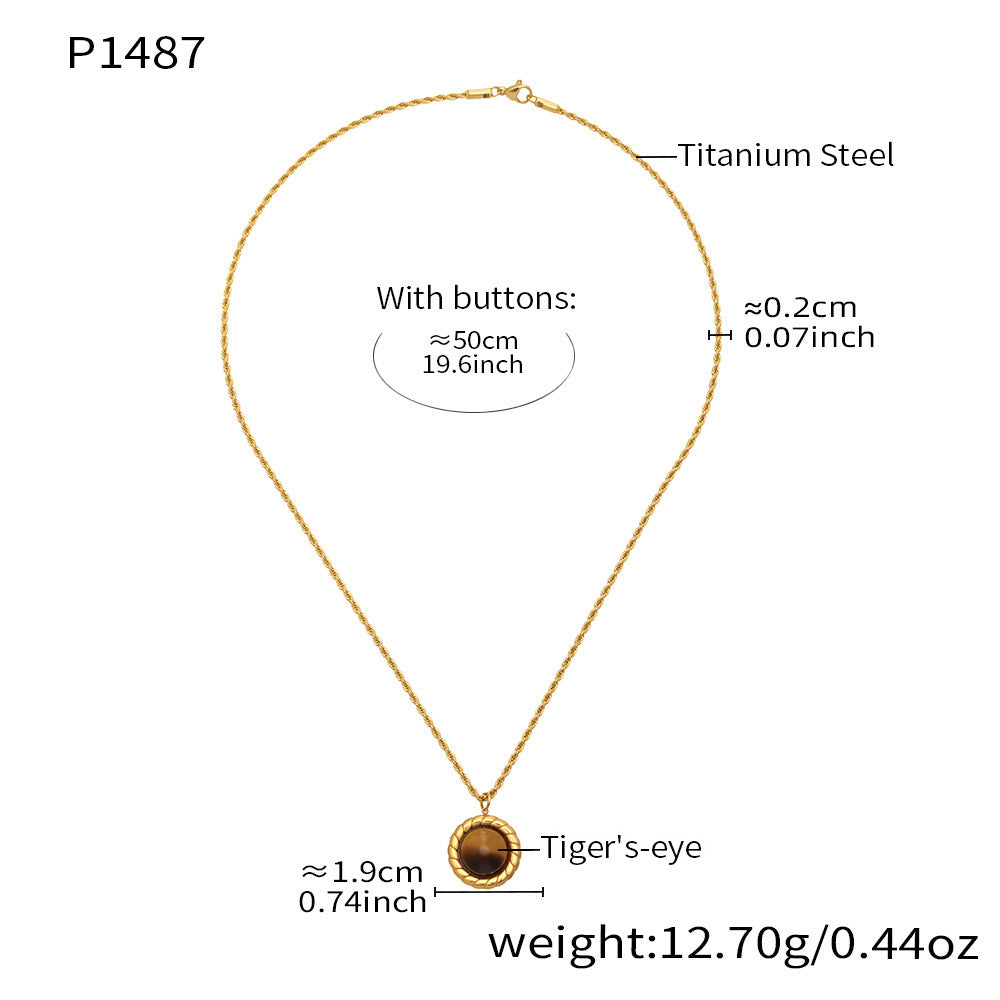 316L Stainless Steel 18K Gold Plated Tiger Eye Rope Chain Necklace - Image 4