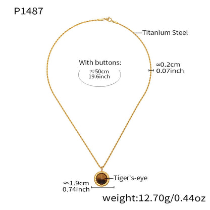 316L Stainless Steel 18K Gold Plated Tiger Eye Rope Chain Necklace - Image 4