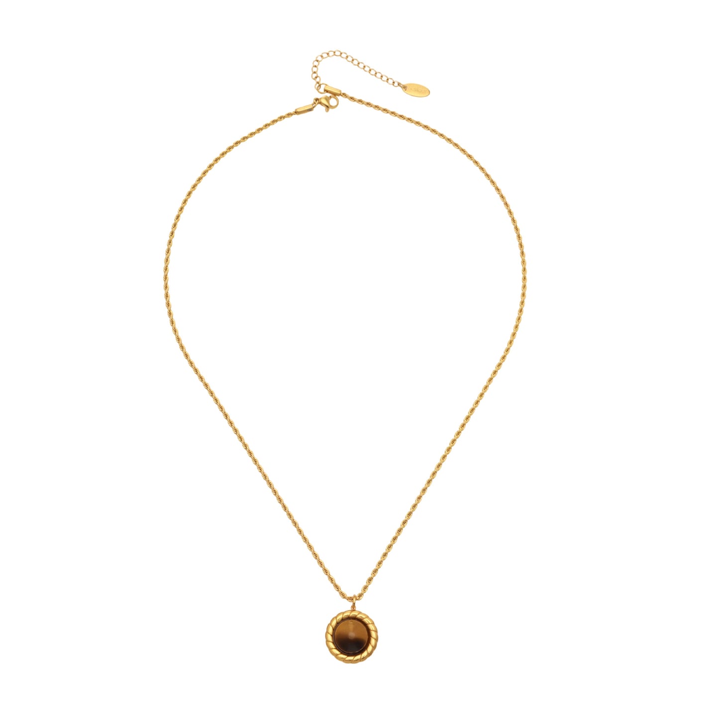 316L Stainless Steel 18K Gold Plated Tiger Eye Rope Chain Necklace - Image 6