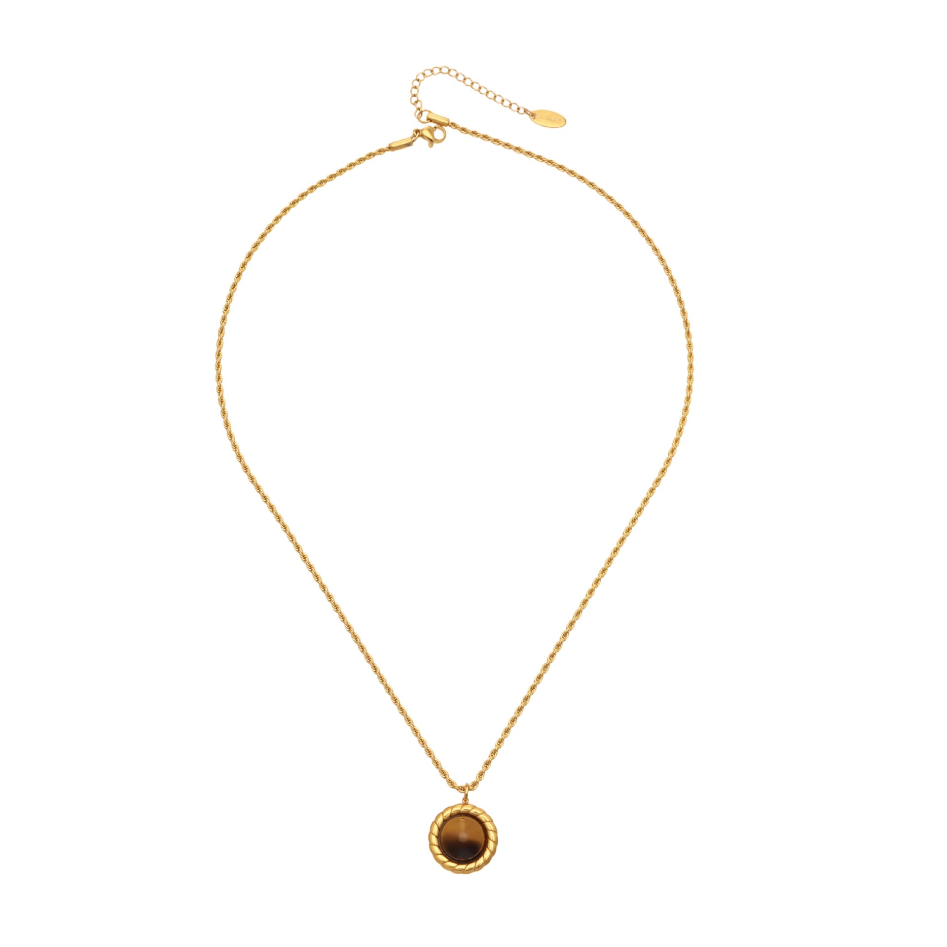 316L Stainless Steel 18K Gold Plated Tiger Eye Rope Chain Necklace - Image 6