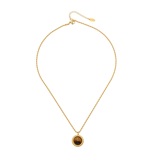 316L Stainless Steel 18K Gold Plated Tiger Eye Rope Chain Necklace - Image 6