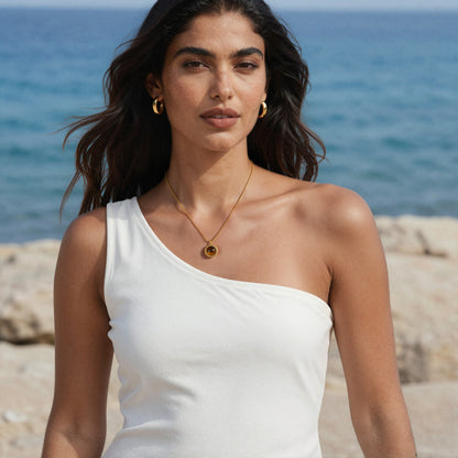 316L Stainless Steel 18K Gold Plated Tiger Eye Rope Chain Necklace - Image 9