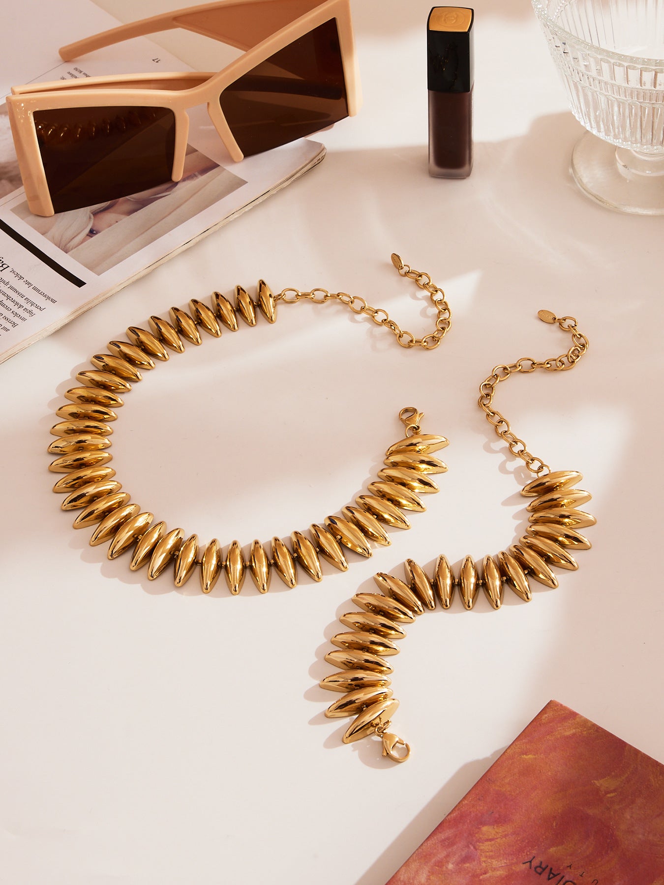 316L Stainless Steel 18K Gold Plated Torpedo Design Handmade Bracelet & Necklace Set - Image 10