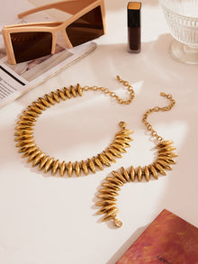 316L Stainless Steel 18K Gold Plated Torpedo Design Handmade Bracelet & Necklace Set - Image 10