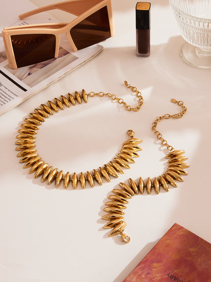 316L Stainless Steel 18K Gold Plated Torpedo Design Handmade Bracelet & Necklace Set - Image 10