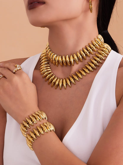 316L Stainless Steel 18K Gold Plated Torpedo Design Handmade Bracelet & Necklace Set - Image 11