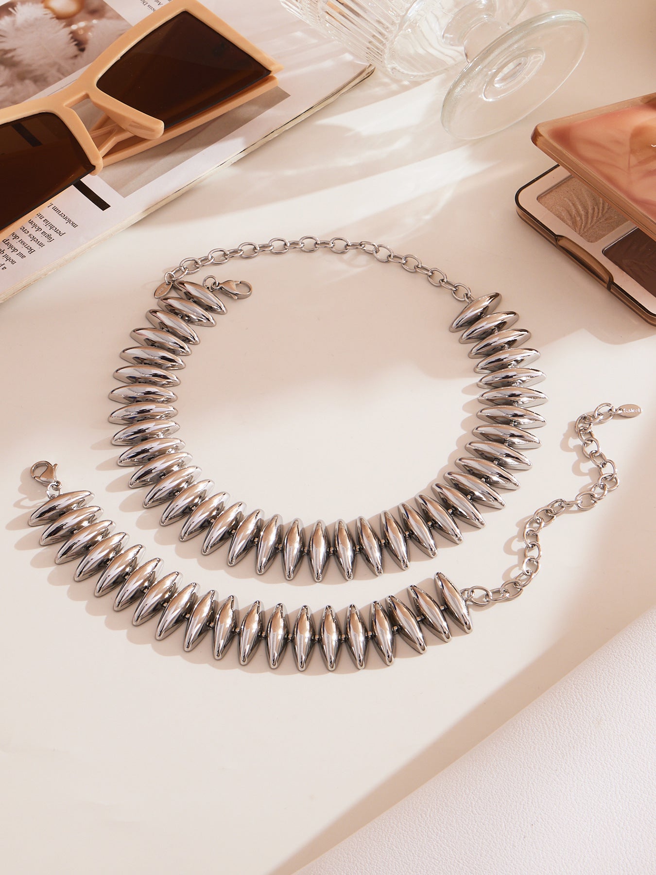 316L Stainless Steel 18K Gold Plated Torpedo Design Handmade Bracelet & Necklace Set - Image 2