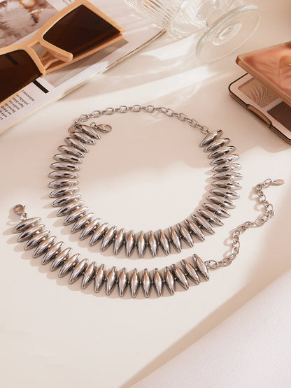 316L Stainless Steel 18K Gold Plated Torpedo Design Handmade Bracelet & Necklace Set - Image 2