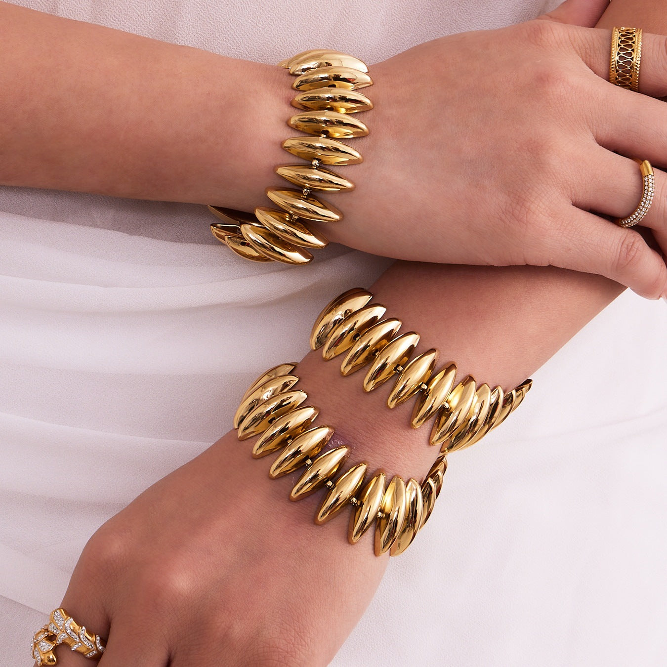 316L Stainless Steel 18K Gold Plated Torpedo Design Handmade Bracelet & Necklace Set - Image 3