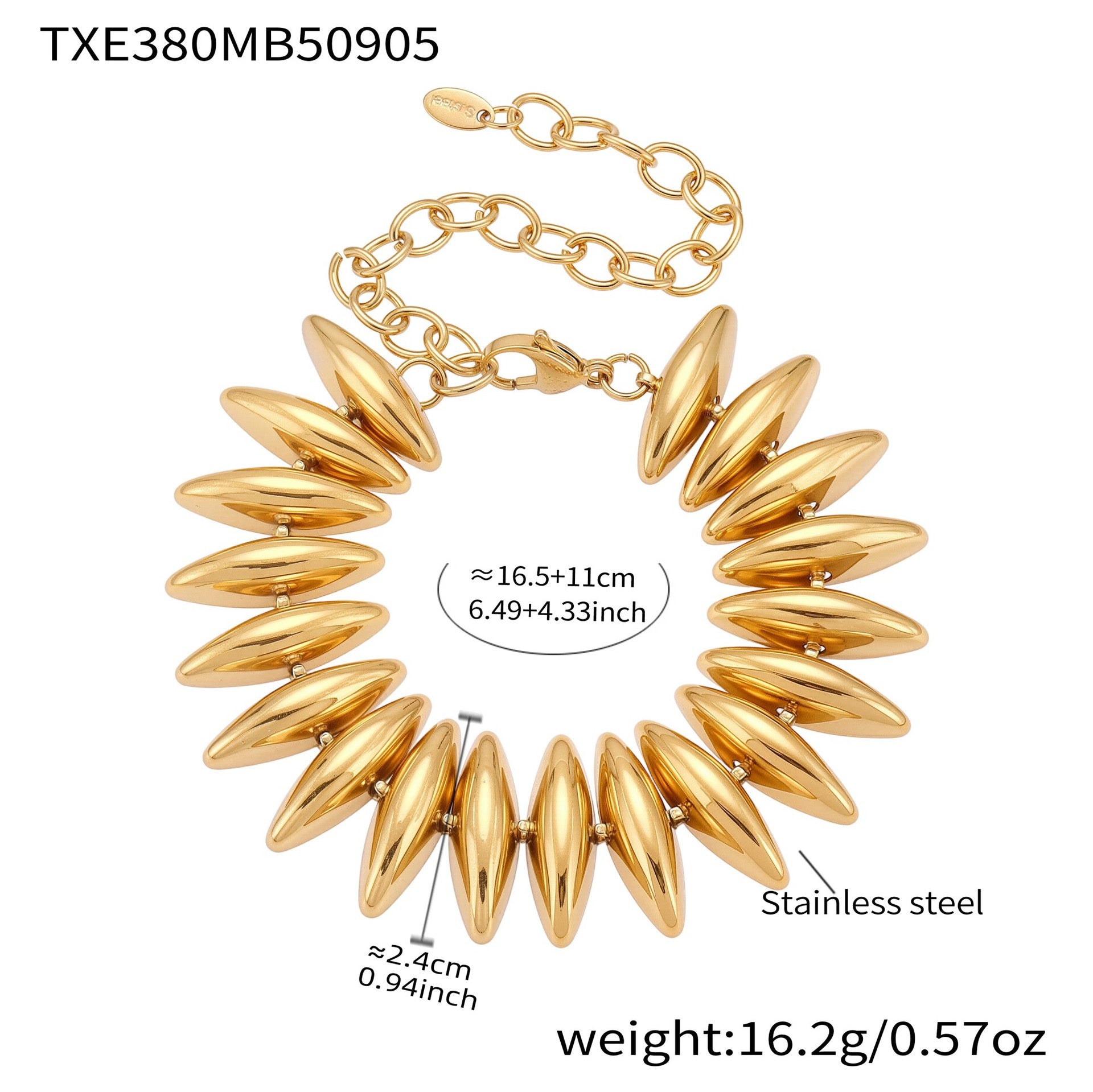 316L Stainless Steel 18K Gold Plated Torpedo Design Handmade Bracelet & Necklace Set - Image 4