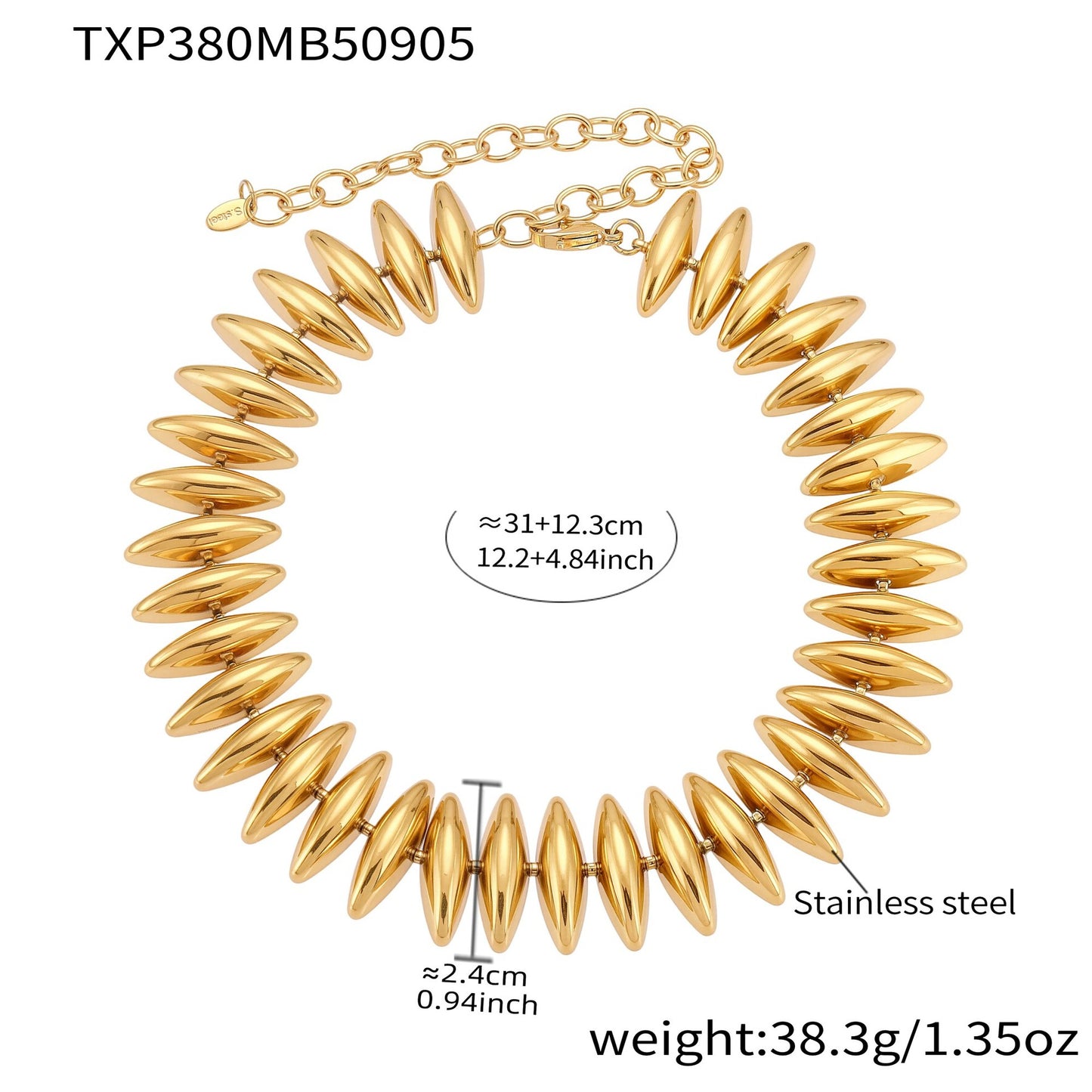 316L Stainless Steel 18K Gold Plated Torpedo Design Handmade Bracelet & Necklace Set - Image 5