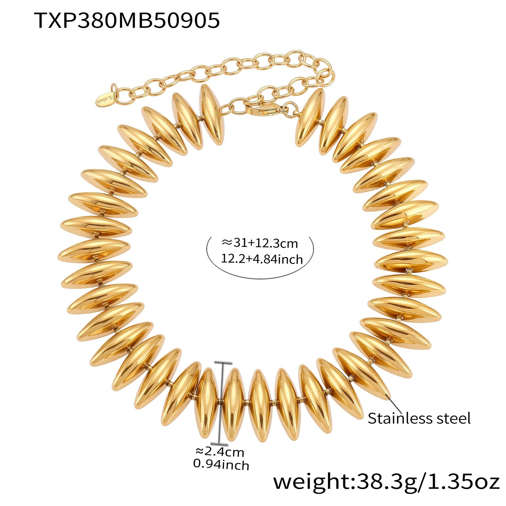 316L Stainless Steel 18K Gold Plated Torpedo Design Handmade Bracelet & Necklace Set - Image 5