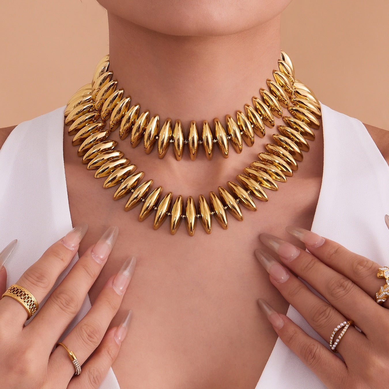 316L Stainless Steel 18K Gold Plated Torpedo Design Handmade Bracelet & Necklace Set - Image 6