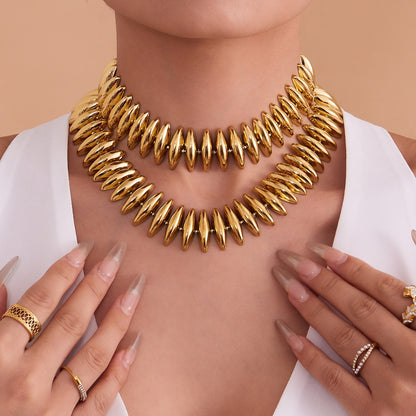 316L Stainless Steel 18K Gold Plated Torpedo Design Handmade Bracelet & Necklace Set - Image 6