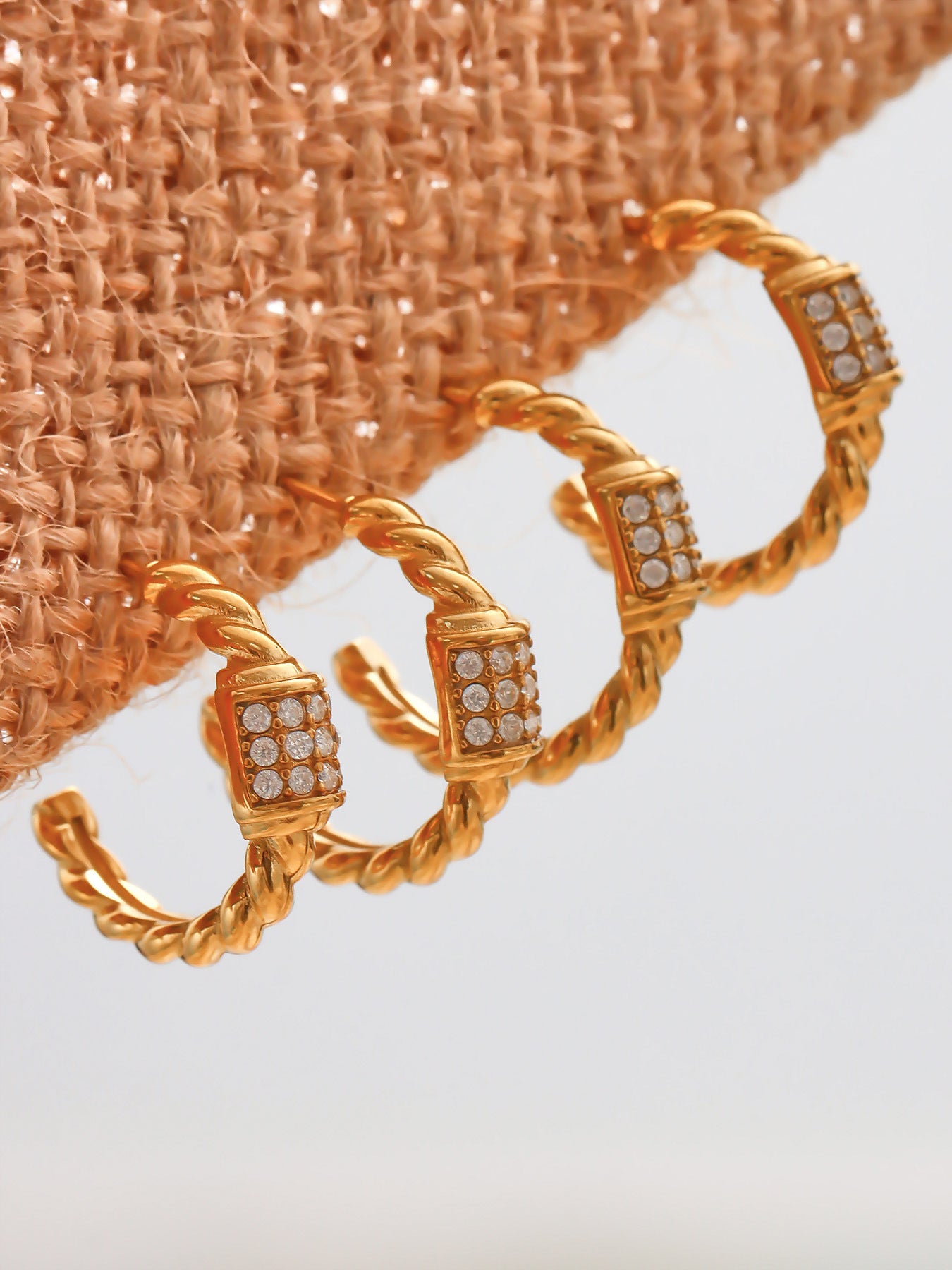 316L Stainless Steel 18K Gold Plated Twisted Zircon C-Hoop Earrings - Image 1