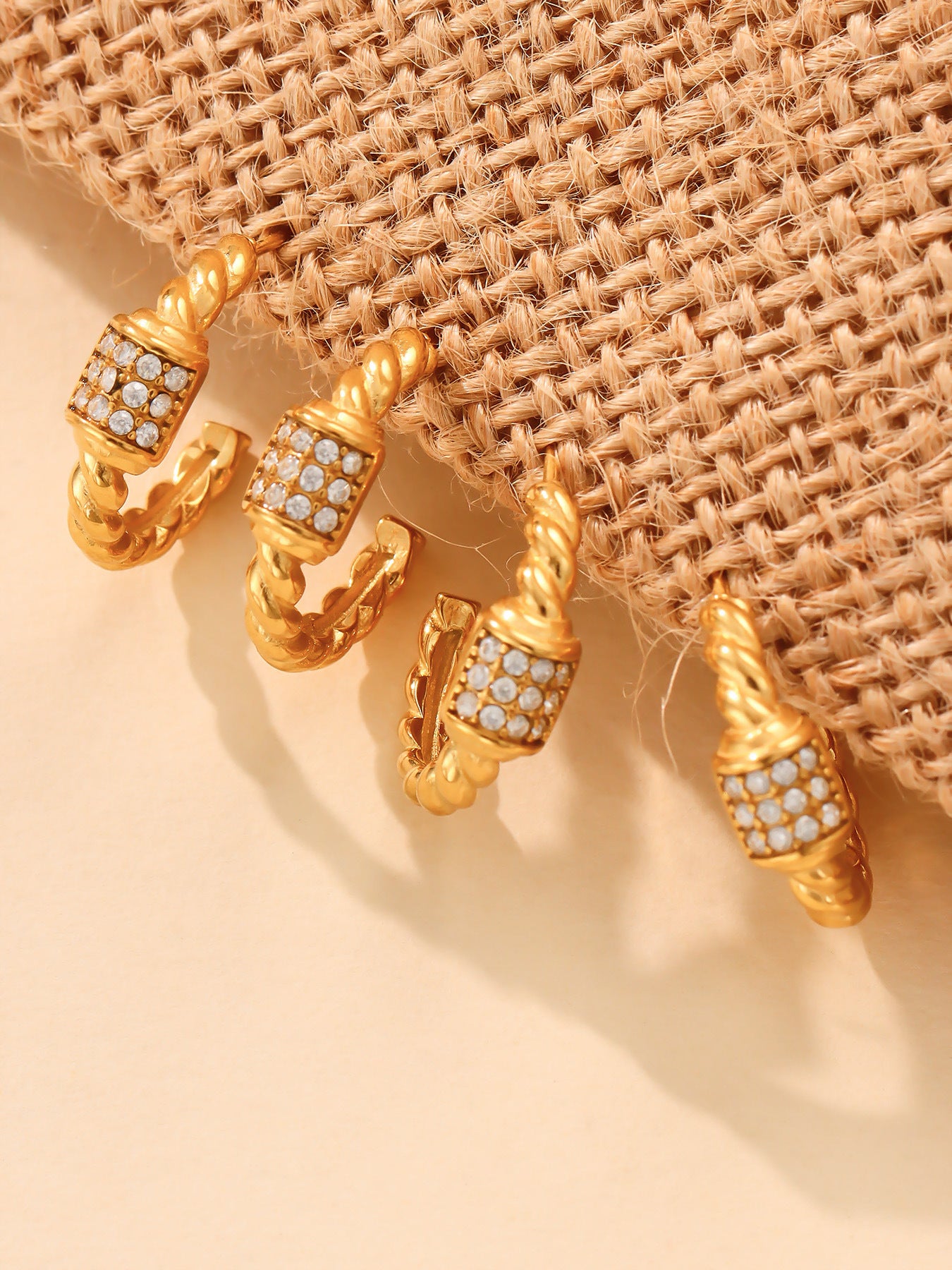 316L Stainless Steel 18K Gold Plated Twisted Zircon C-Hoop Earrings - Image 2