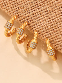 316L Stainless Steel 18K Gold Plated Twisted Zircon C-Hoop Earrings - Image 2