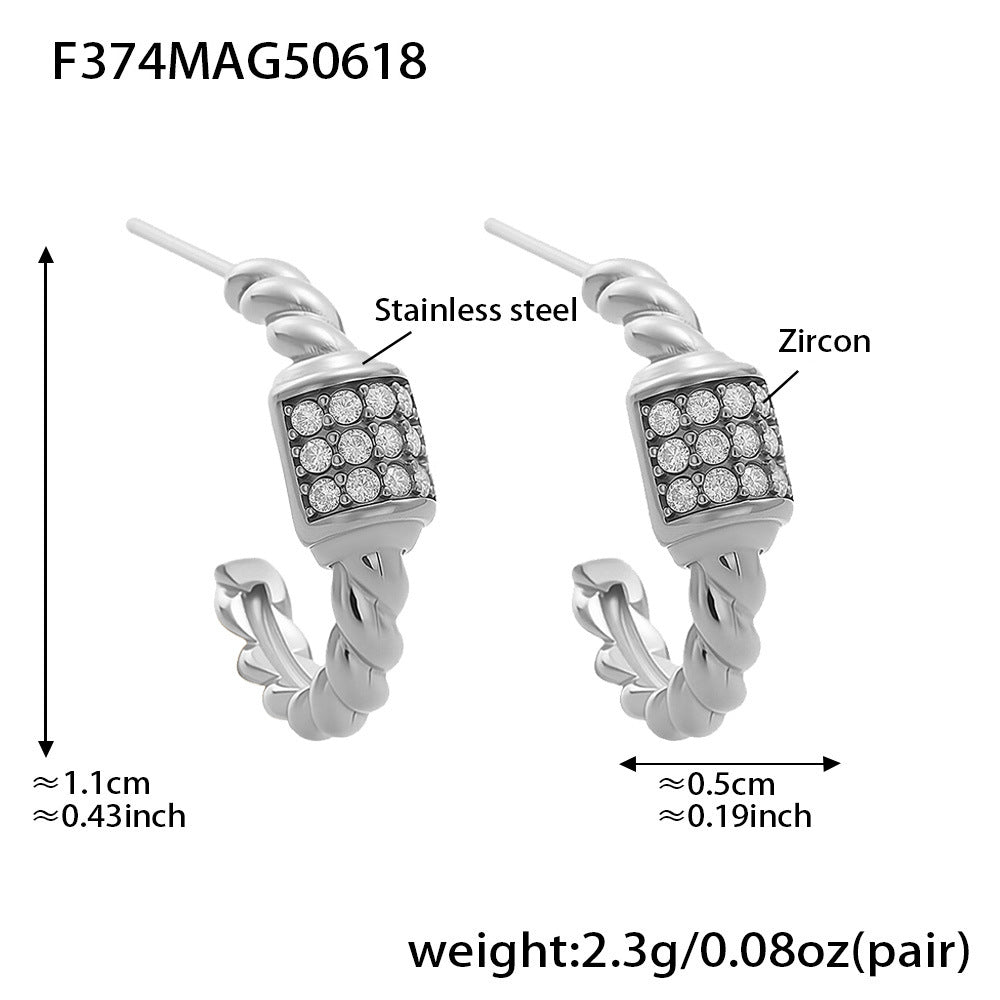 316L Stainless Steel 18K Gold Plated Twisted Zircon C-Hoop Earrings - Image 5