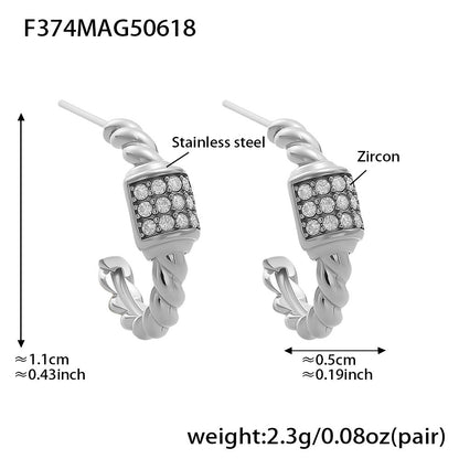 316L Stainless Steel 18K Gold Plated Twisted Zircon C-Hoop Earrings - Image 5