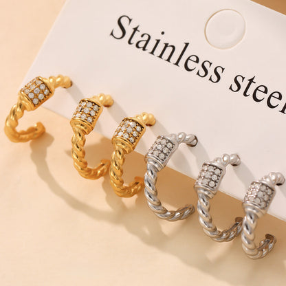 316L Stainless Steel 18K Gold Plated Twisted Zircon C-Hoop Earrings - Image 6