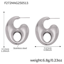 316L Stainless Steel 18K Gold Plated Two-Tone Coffee Bean Link Earrings - Image 4
