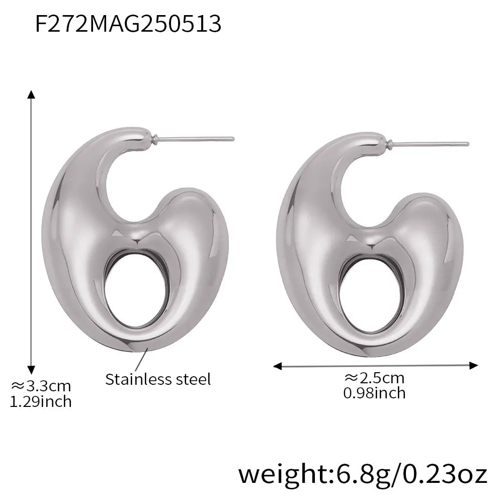 316L Stainless Steel 18K Gold Plated Two-Tone Coffee Bean Link Earrings - Image 4