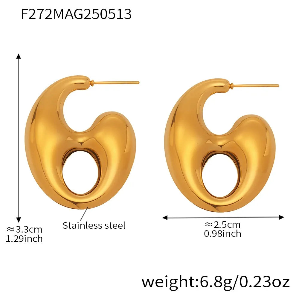 316L Stainless Steel 18K Gold Plated Two-Tone Coffee Bean Link Earrings - Image 5