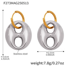 316L Stainless Steel 18K Gold Plated Two-Tone Coffee Bean Link Earrings - Image 7
