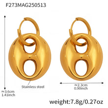 316L Stainless Steel 18K Gold Plated Two-Tone Coffee Bean Link Earrings - Image 8