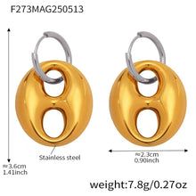 316L Stainless Steel 18K Gold Plated Two-Tone Coffee Bean Link Earrings - Image 9