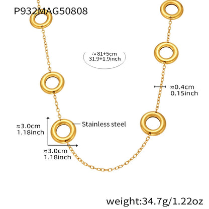 316L Stainless Steel 18K Gold Plated Two-Tone Hollow Round Long Sweater Chain Necklace - Image 1