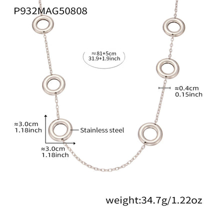 316L Stainless Steel 18K Gold Plated Two-Tone Hollow Round Long Sweater Chain Necklace - Image 2